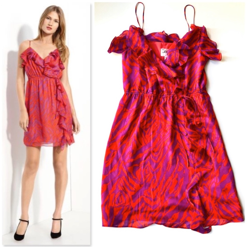 Milly Tiger Print Chiffon Ruffle Dress Size 6